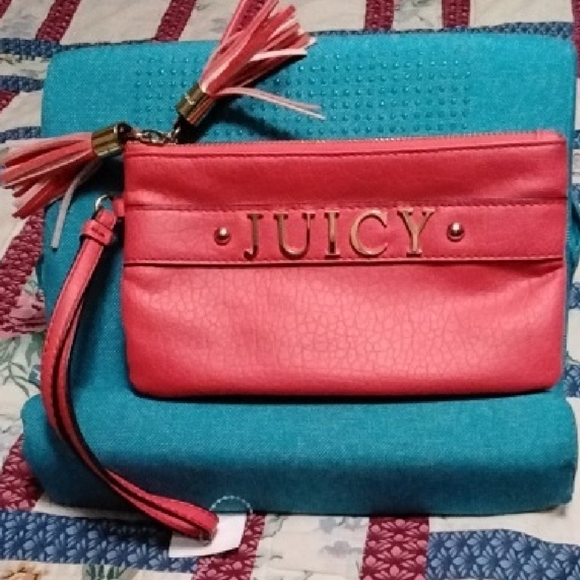 Juicy Couture Handbags - Juicy Couture Coral Double Zip Wristlet with Gold Details